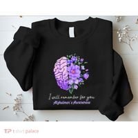 I Will Remember For You Purple Ribbon Alzheimers Awareness Sweatshirt thumb 2