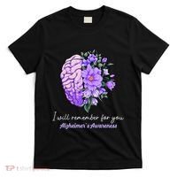 I Will Remember For You Purple Ribbon Alzheimers Awareness T-Shirt thumb 0