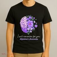 I Will Remember For You Purple Ribbon Alzheimers Awareness T-Shirt thumb 3