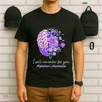 I Will Remember For You Purple Ribbon Alzheimers Awareness T-Shirt thumb 6