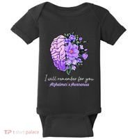 I Will Remember For You Purple Ribbon Alzheimers Awareness Baby Bodysuit thumb 0