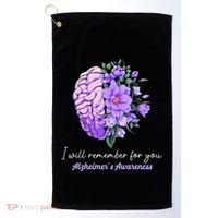 I Will Remember For You Purple Ribbon Alzheimers Awareness Golf Towel thumb 0