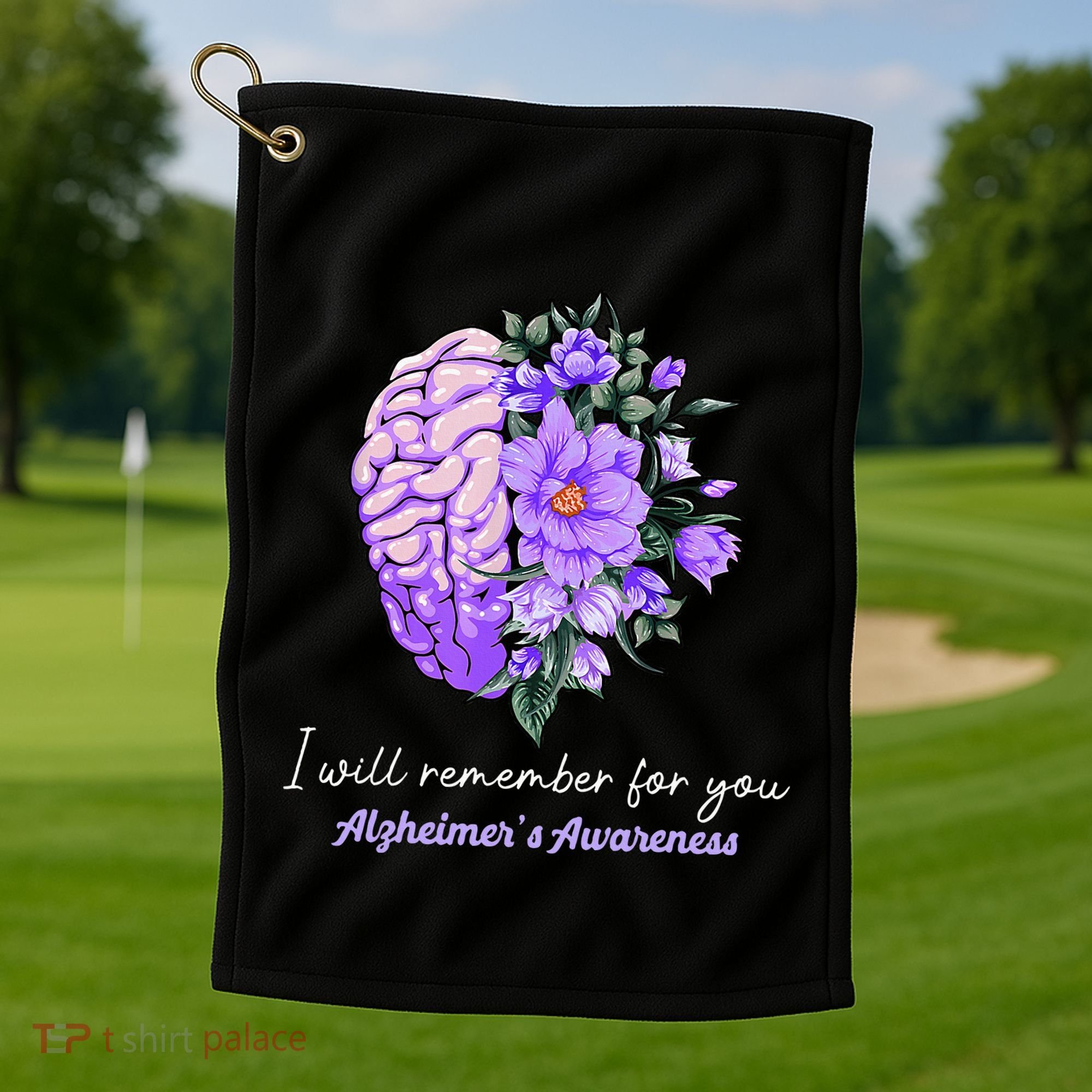 I Will Remember For You Purple Ribbon Alzheimers Awareness Golf Towel