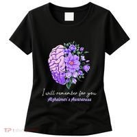 I Will Remember For You Purple Ribbon Alzheimers Awareness Women's T-Shirt thumb 0
