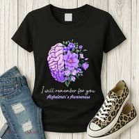 I Will Remember For You Purple Ribbon Alzheimers Awareness Women's T-Shirt thumb 3