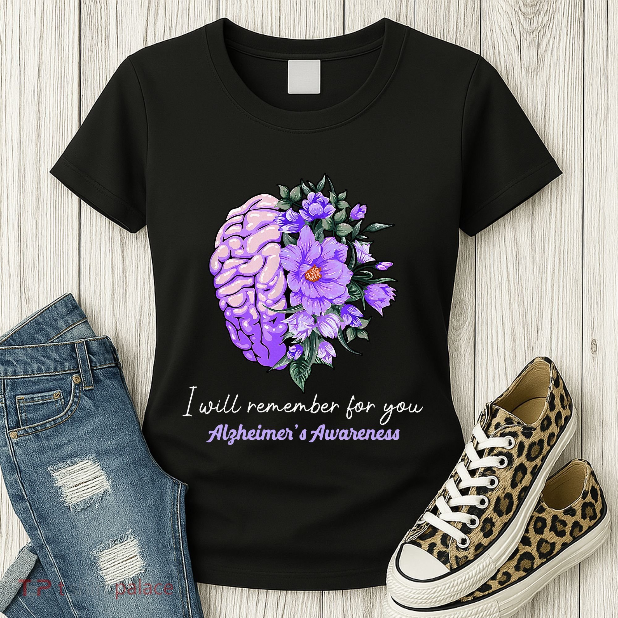 I Will Remember For You Purple Ribbon Alzheimers Awareness Women's T-Shirt