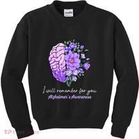I Will Remember For You Purple Ribbon Alzheimers Awareness Kids Sweatshirt thumb 0