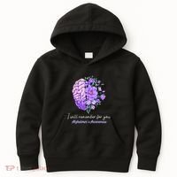 I Will Remember For You Purple Ribbon Alzheimers Awareness Kids Hoodie thumb 0