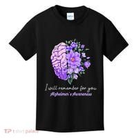 I Will Remember For You Purple Ribbon Alzheimers Awareness Kids T-Shirt thumb 0