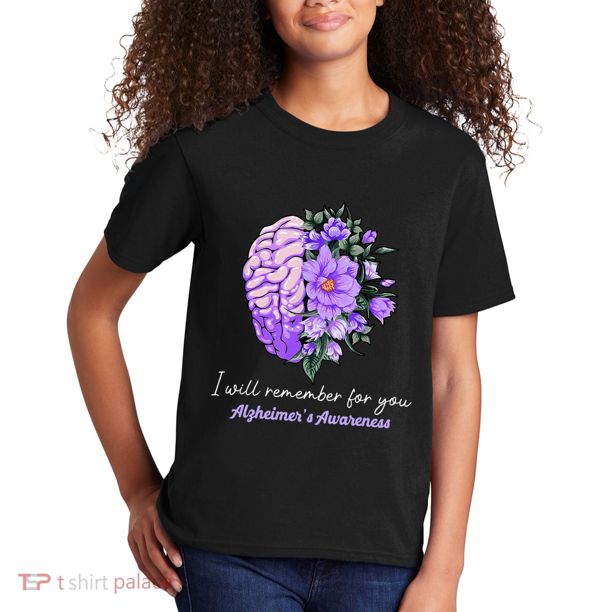 I Will Remember For You Purple Ribbon Alzheimers Awareness Kids T-Shirt