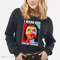 I Wear Red For My Sister Native American Stop MMIW Cropped Pullover Crew thumb 2