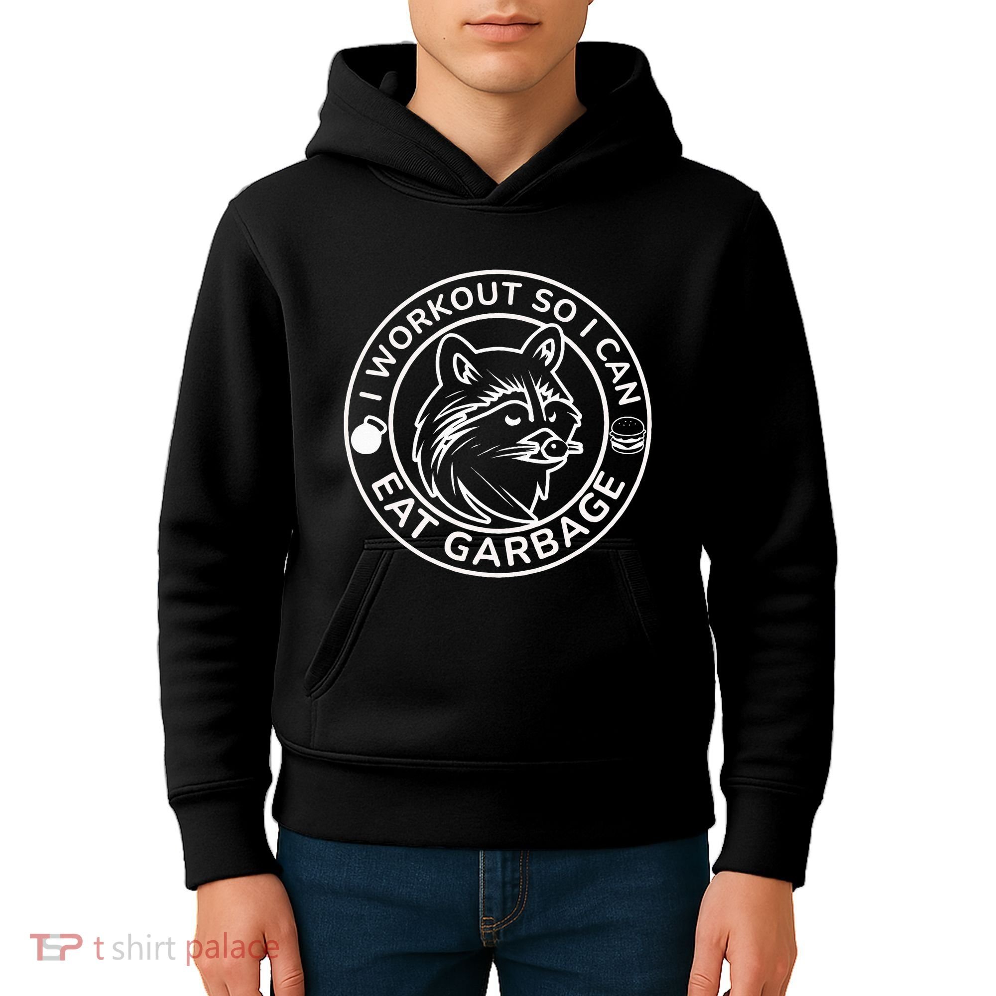 I Workout So I Can Eat Garbage Funny Gym Raccoon Trash Panda Kids Hoodie