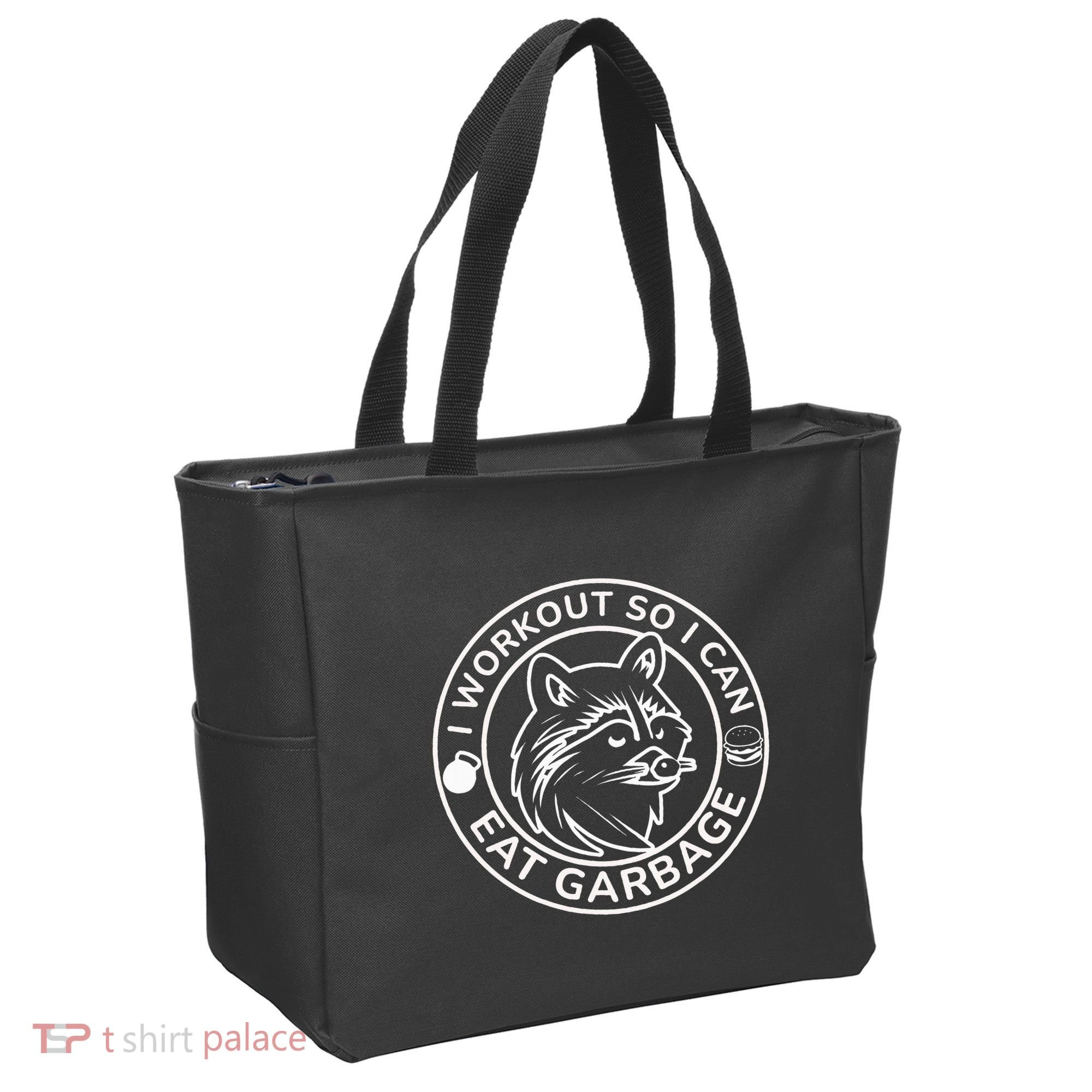 I Workout So I Can Eat Garbage Funny Gym Raccoon Trash Panda Tote Bag
