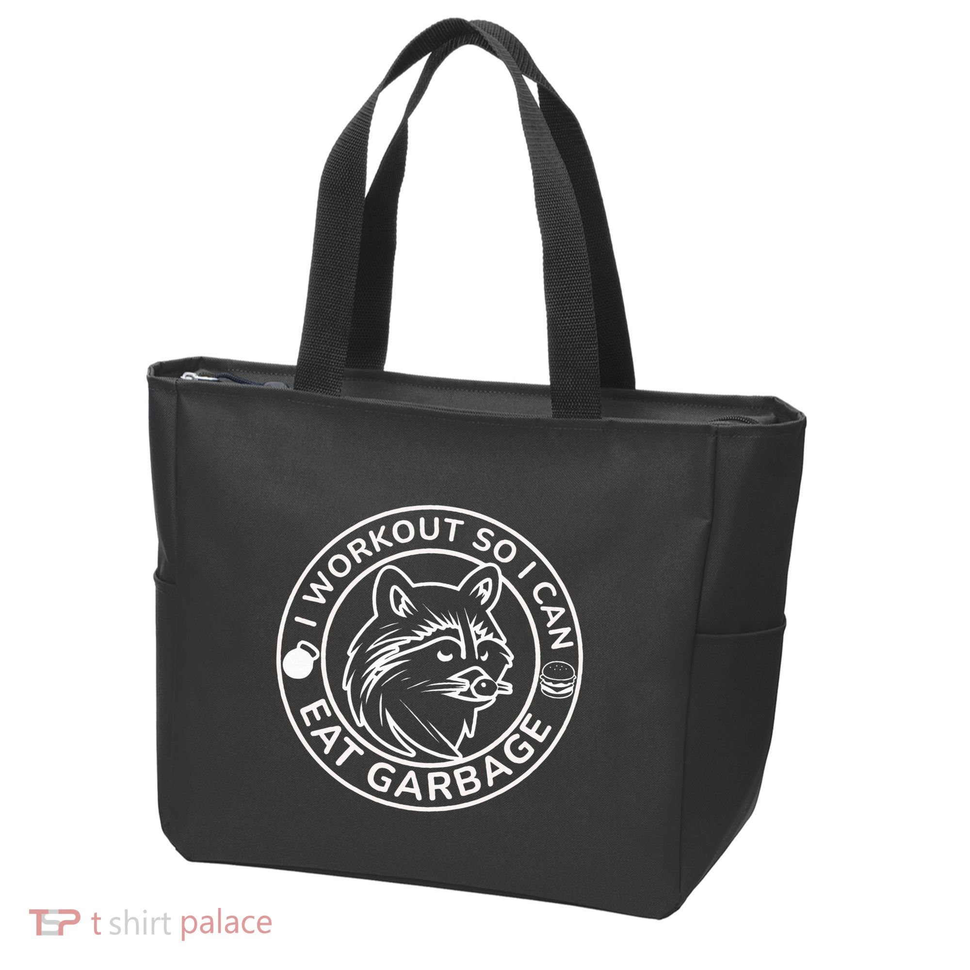 I Workout So I Can Eat Garbage Funny Gym Raccoon Trash Panda Tote Bag