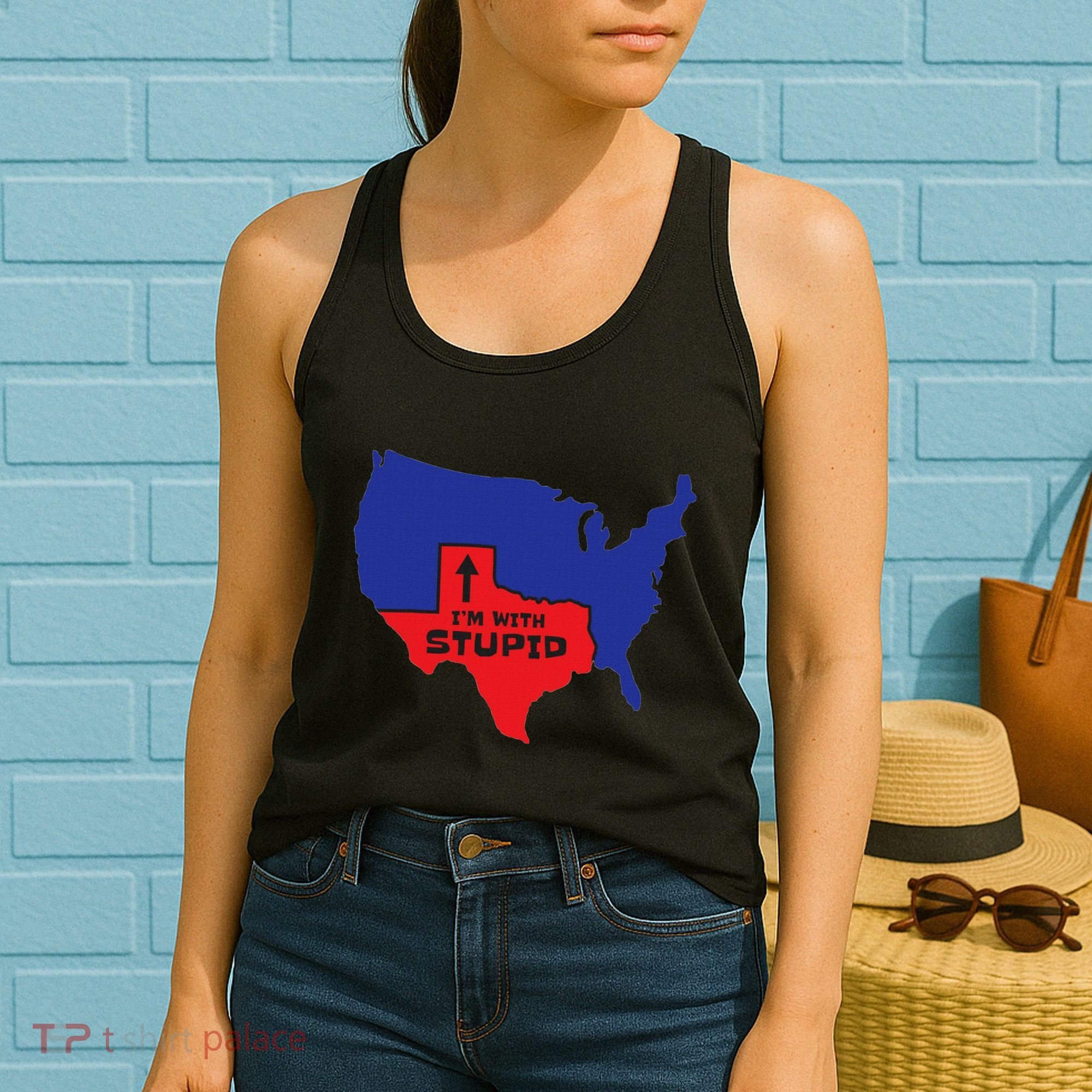 IM With Stupid Texas Map Women Gift Funny America Map Women's Tank Top