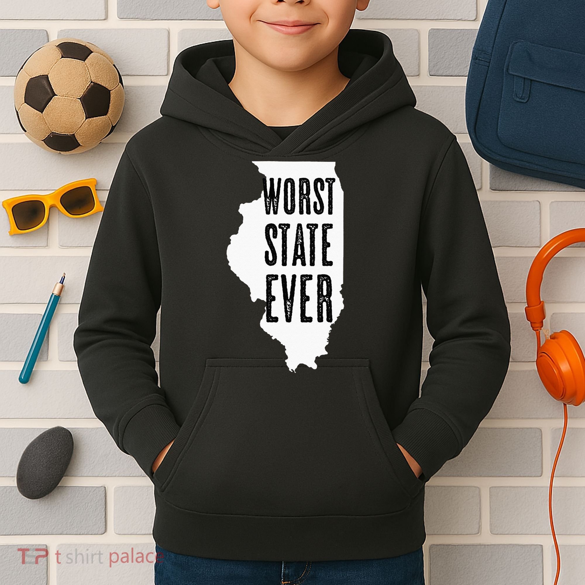 Illinois Worst State Ever IL Sucks Funny Graphic Kids Hoodie