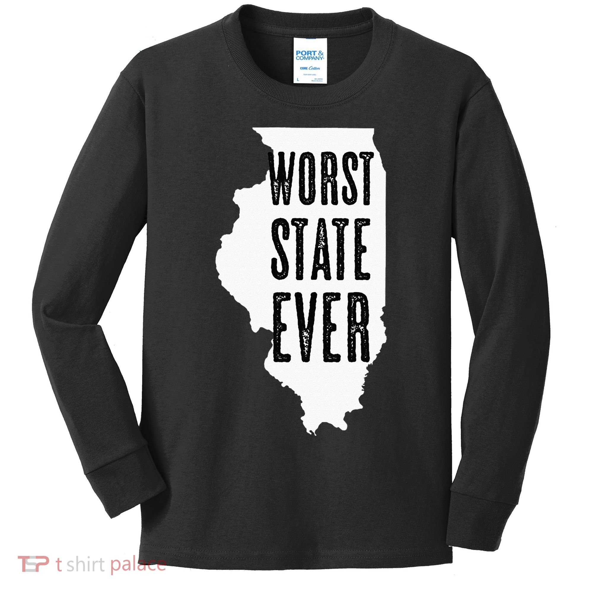 Illinois Worst State Ever IL Sucks Funny Graphic Kids Long Sleeve Shirt