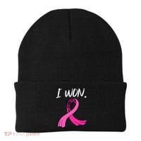 I Won Survivor Breast Cancer Awareness Support Mom Wife Beanie thumb 0