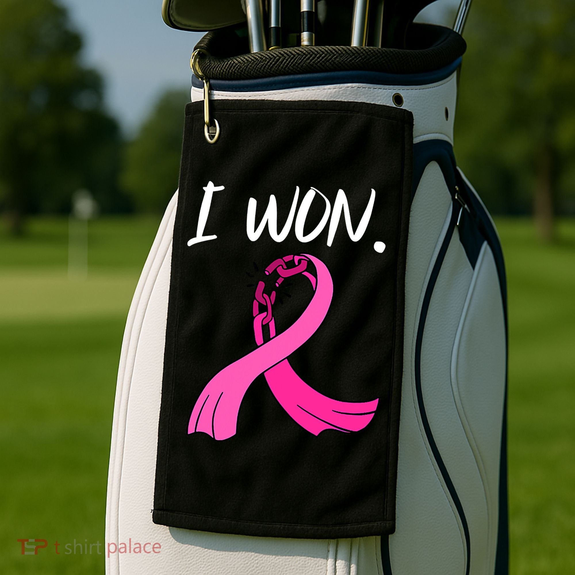I Won Survivor Breast Cancer Awareness Support Mom Wife Golf Towel