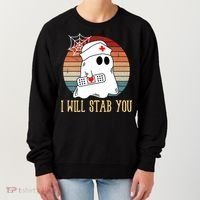 I Will Stab You Ghost Nurse Retro Funny Halloween For Nurses Gift Women's Sweatshirt thumb 0