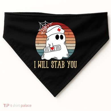 I Will Stab You Ghost Nurse Retro Funny Halloween For Nurses Gift USA-Made Doggie Bandana