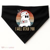 I Will Stab You Ghost Nurse Retro Funny Halloween For Nurses Gift USA-Made Doggie Bandana thumb 0