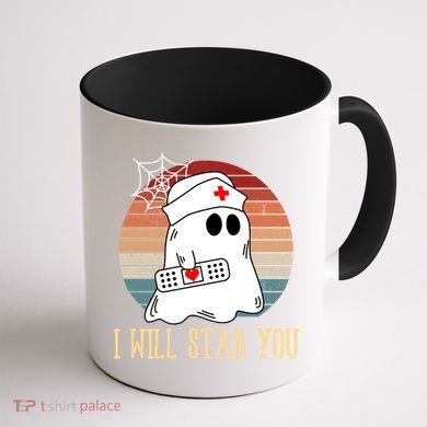 I Will Stab You Ghost Nurse Retro Funny Halloween For Nurses Gift Coffee Mug back