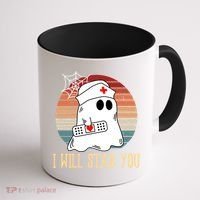 I Will Stab You Ghost Nurse Retro Funny Halloween For Nurses Gift Coffee Mug thumb 1
