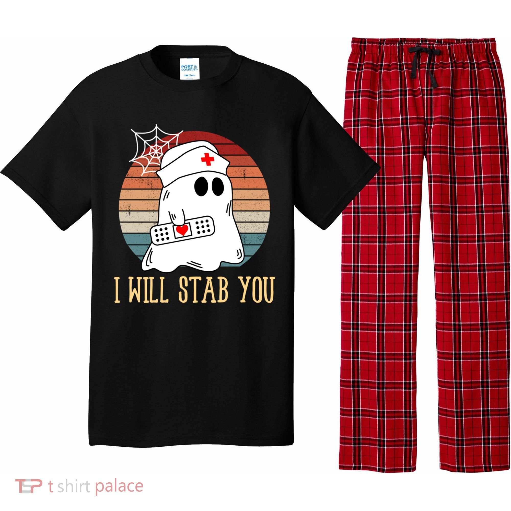 I Will Stab You Ghost Nurse Retro Funny Halloween For Nurses Gift Pajama Set
