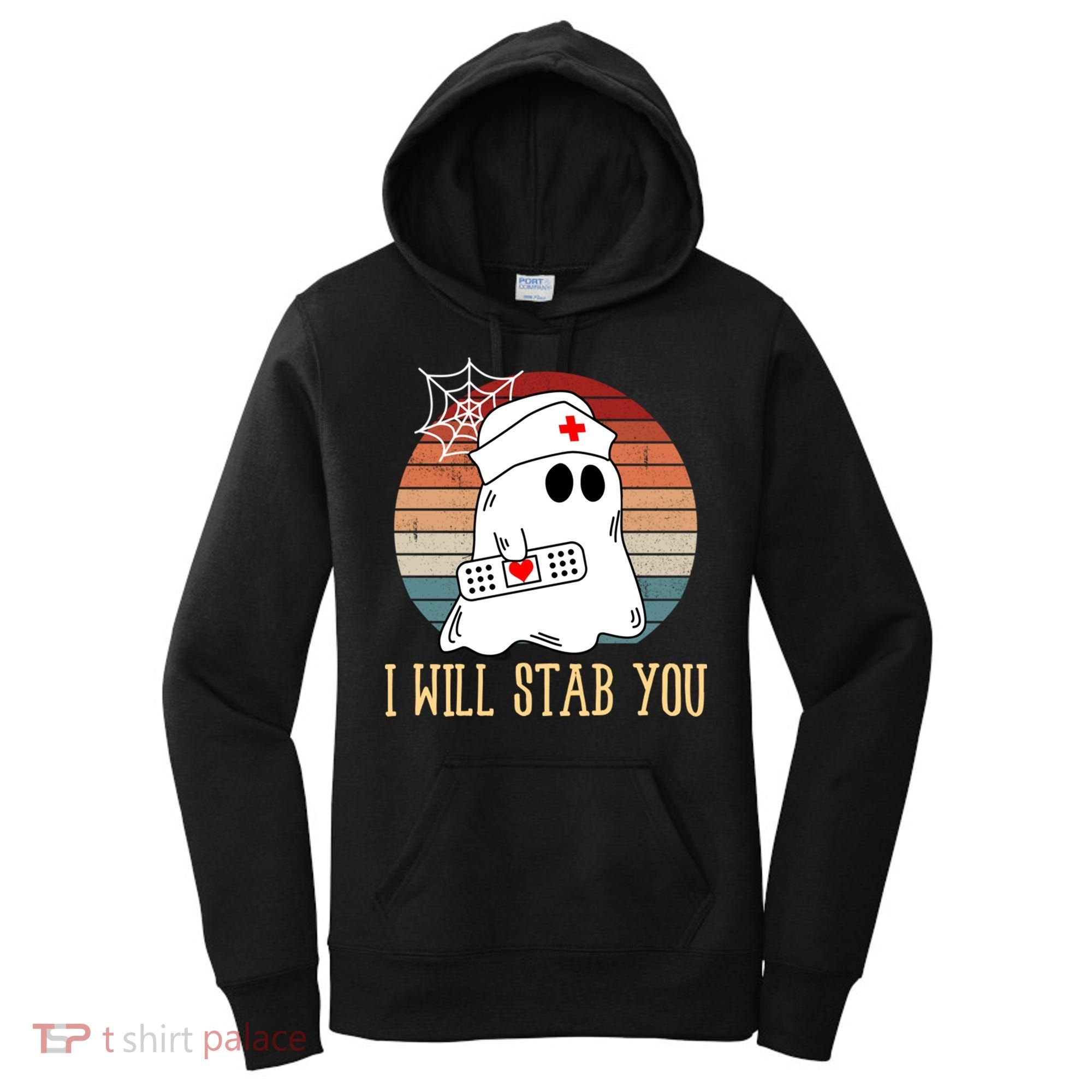 I Will Stab You Ghost Nurse Retro Funny Halloween For Nurses Gift Women's Hoodie