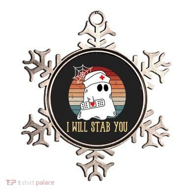 I Will Stab You Ghost Nurse Retro Funny Halloween For Nurses Gift Ornament