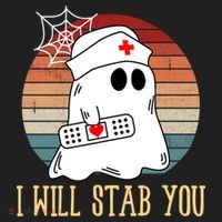 I Will Stab You Ghost Nurse Retro Funny Halloween For Nurses Gift Hat thumb 2