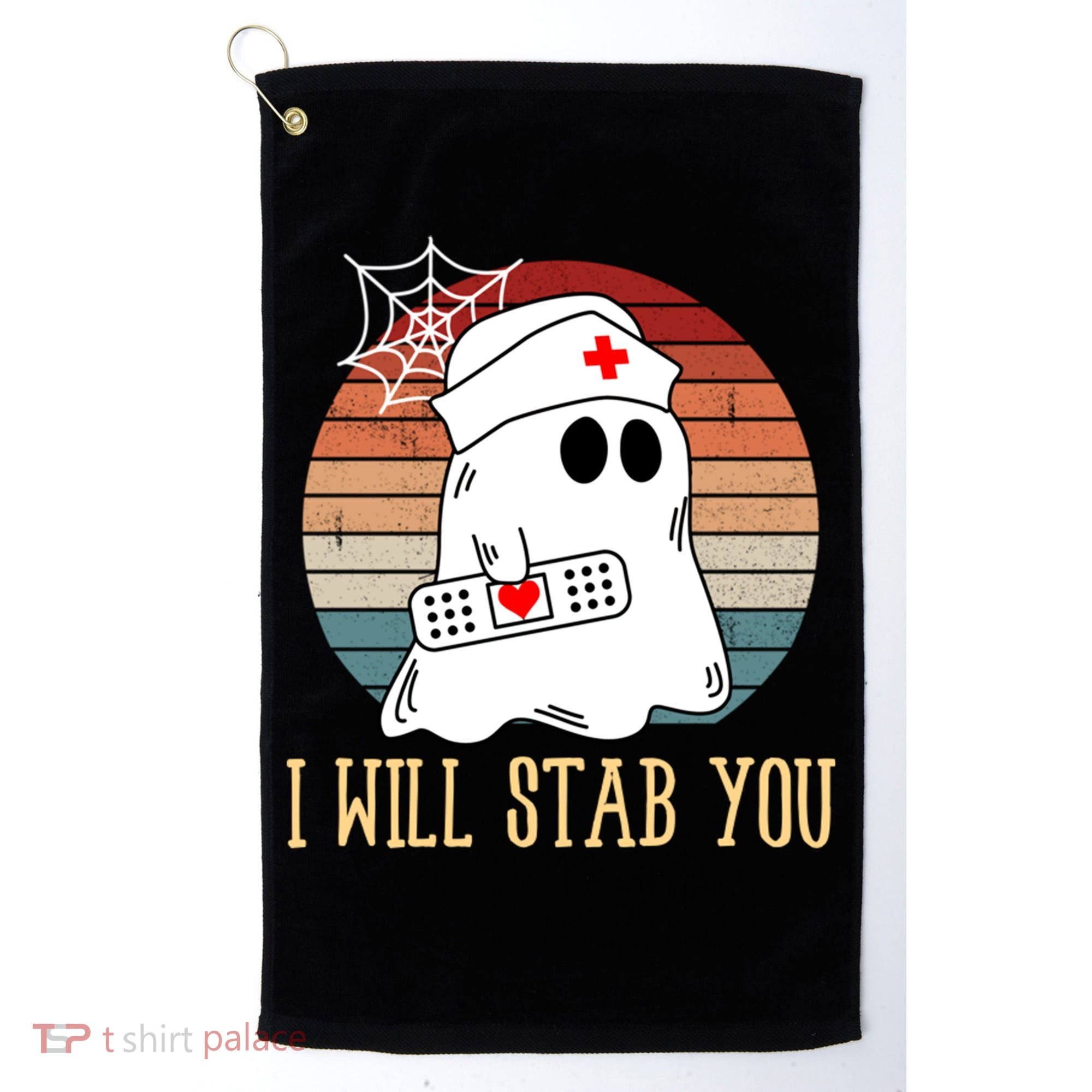 I Will Stab You Ghost Nurse Retro Funny Halloween For Nurses Gift Golf Towel