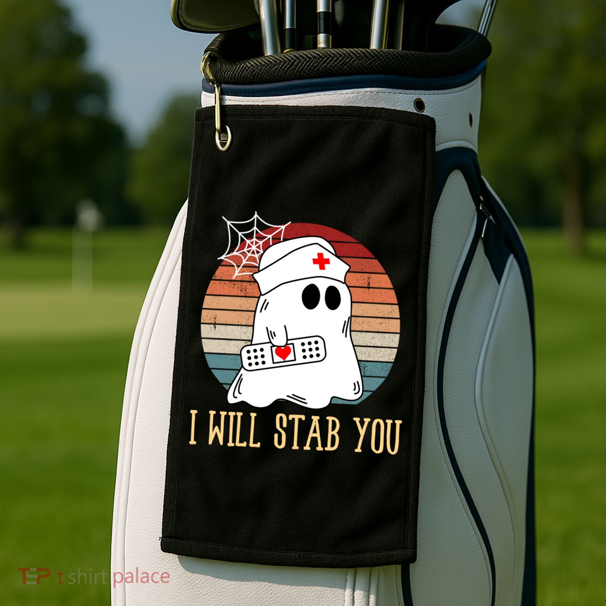 I Will Stab You Ghost Nurse Retro Funny Halloween For Nurses Gift Golf Towel