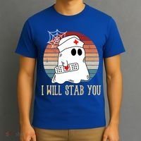 I Will Stab You Ghost Nurse Retro Funny Halloween For Nurses Gift T-Shirt thumb 3