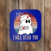 I Will Stab You Ghost Nurse Retro Funny Halloween For Nurses Gift Coaster thumb 0