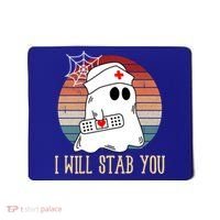 I Will Stab You Ghost Nurse Retro Funny Halloween For Nurses Gift Mousepad thumb 0