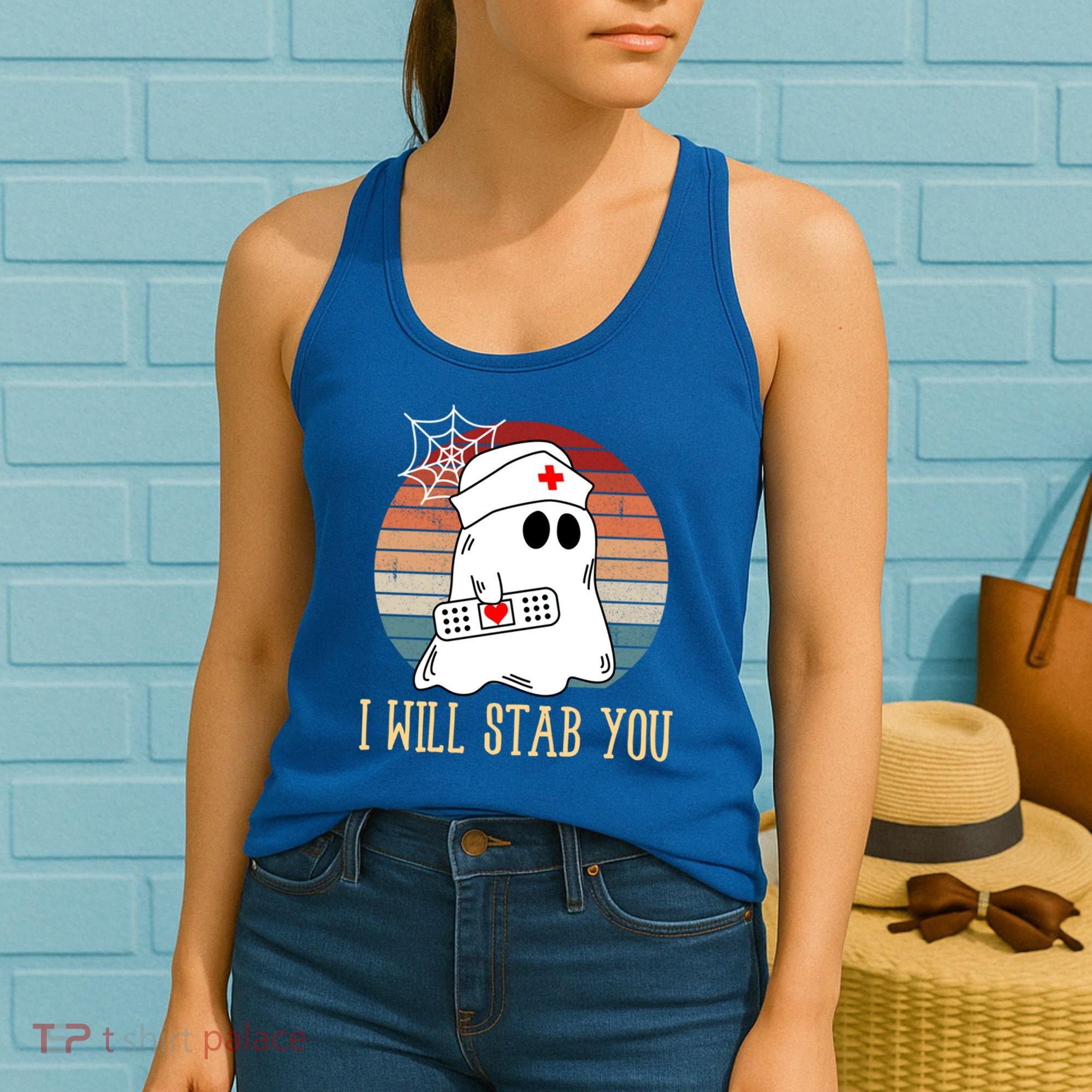 I Will Stab You Ghost Nurse Retro Funny Halloween For Nurses Gift Women's Tank Top