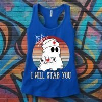 I Will Stab You Ghost Nurse Retro Funny Halloween For Nurses Gift Women's Tank Top thumb 3
