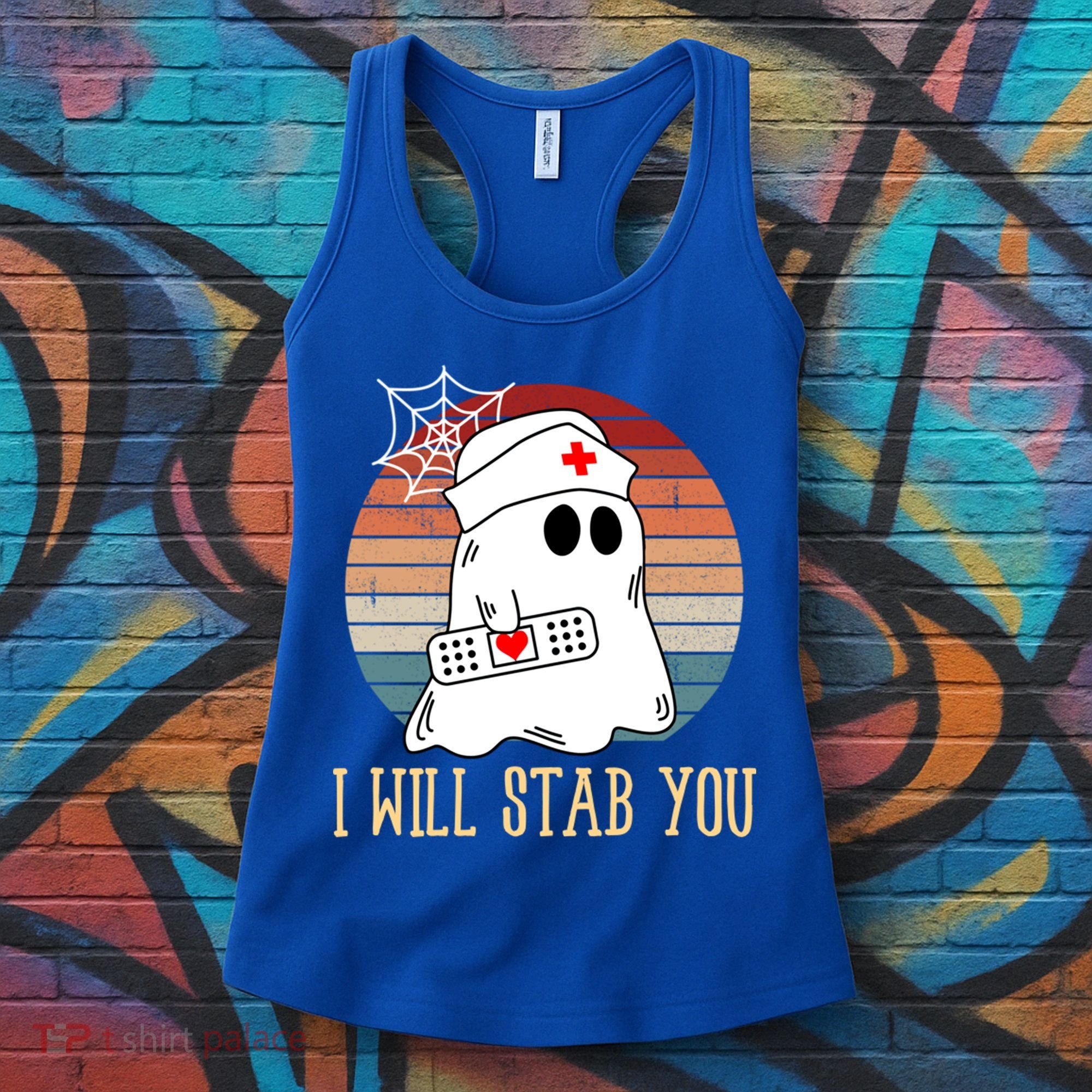 I Will Stab You Ghost Nurse Retro Funny Halloween For Nurses Gift Women's Tank Top