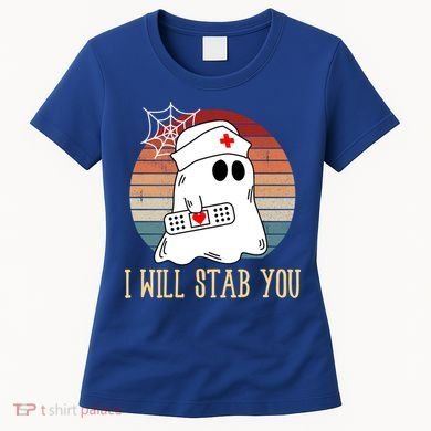 I Will Stab You Ghost Nurse Retro Funny Halloween For Nurses Gift Women's T-Shirt