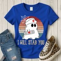 I Will Stab You Ghost Nurse Retro Funny Halloween For Nurses Gift Women's T-Shirt thumb 3