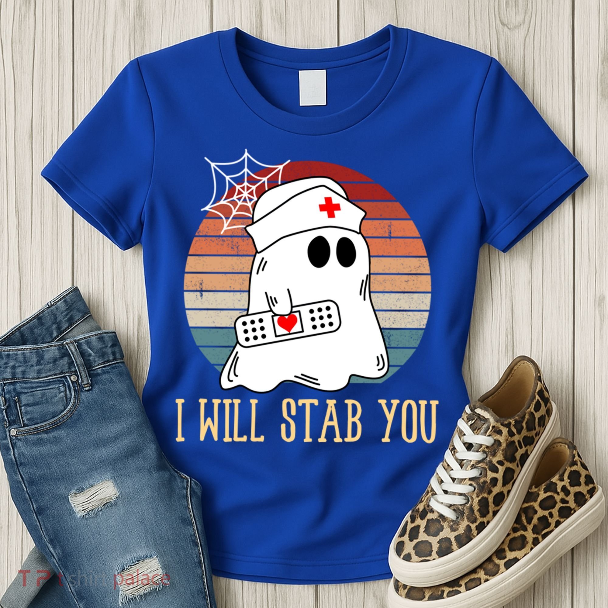 I Will Stab You Ghost Nurse Retro Funny Halloween For Nurses Gift Women's T-Shirt