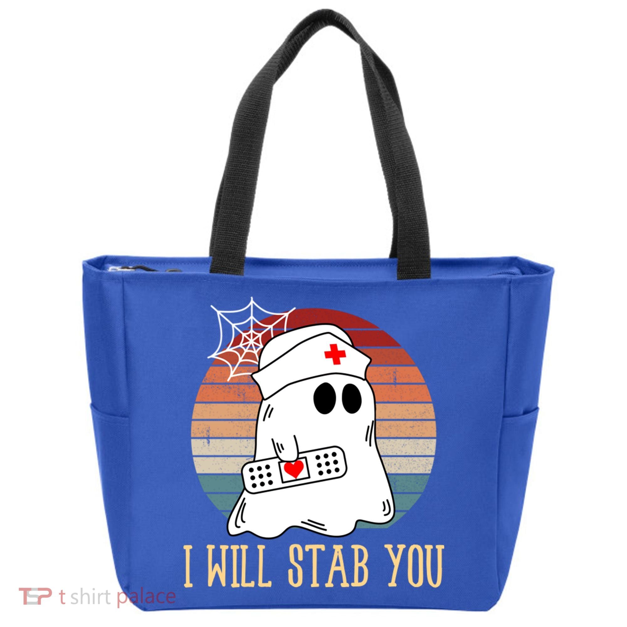I Will Stab You Ghost Nurse Retro Funny Halloween For Nurses Gift Tote Bag