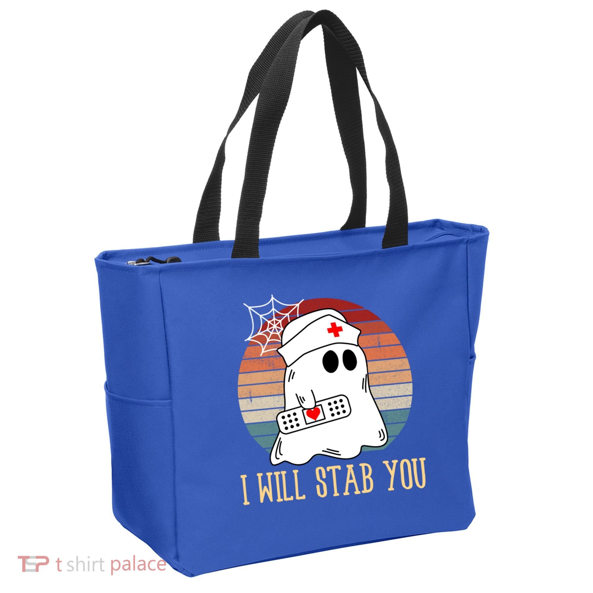 I Will Stab You Ghost Nurse Retro Funny Halloween For Nurses Gift Tote Bag