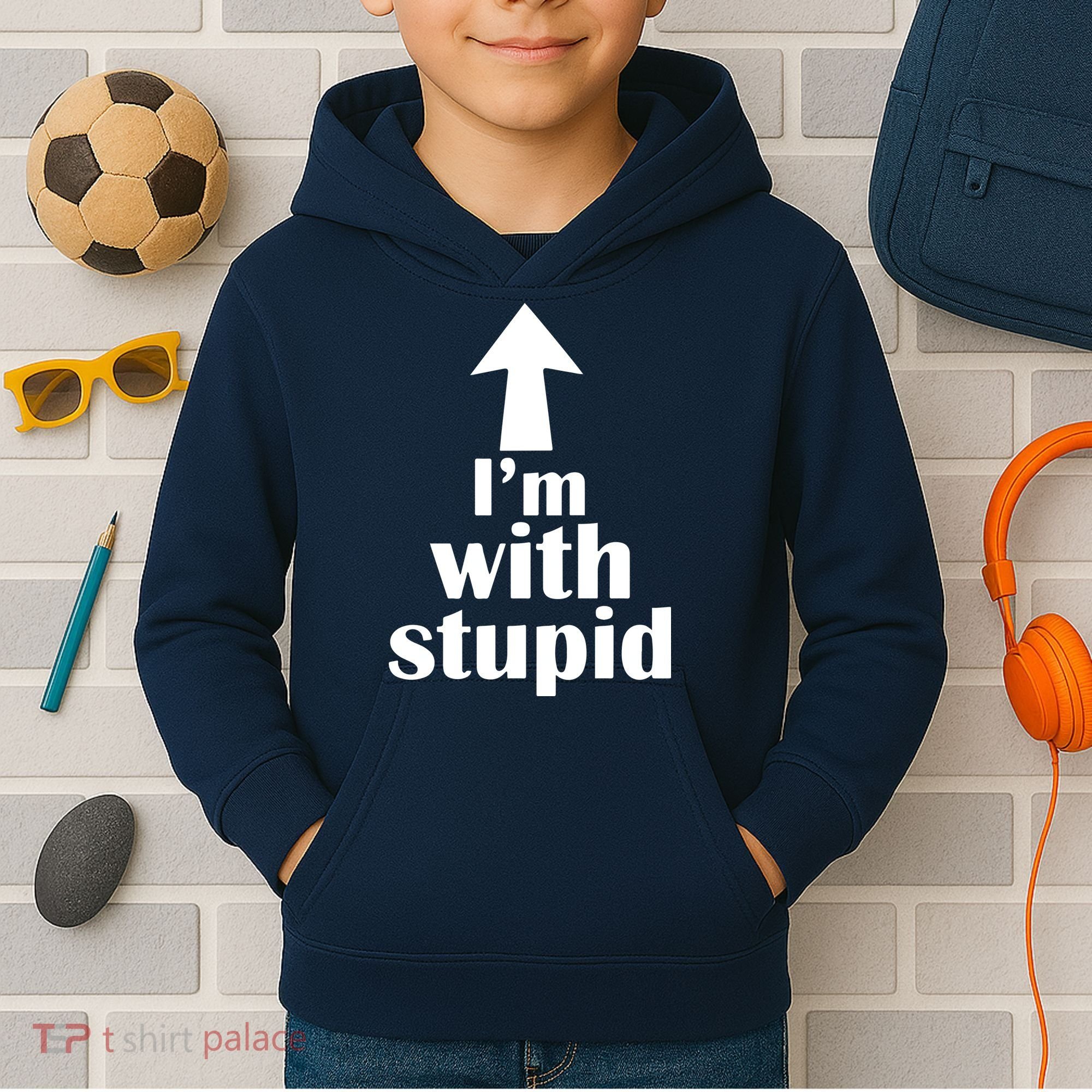 I'm With Stupid Up Arrow Funny Kids Hoodie