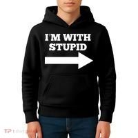 I'm With Stupid Arrow Pointing Right Funny I'm With Stupid Kids Hoodie thumb 4