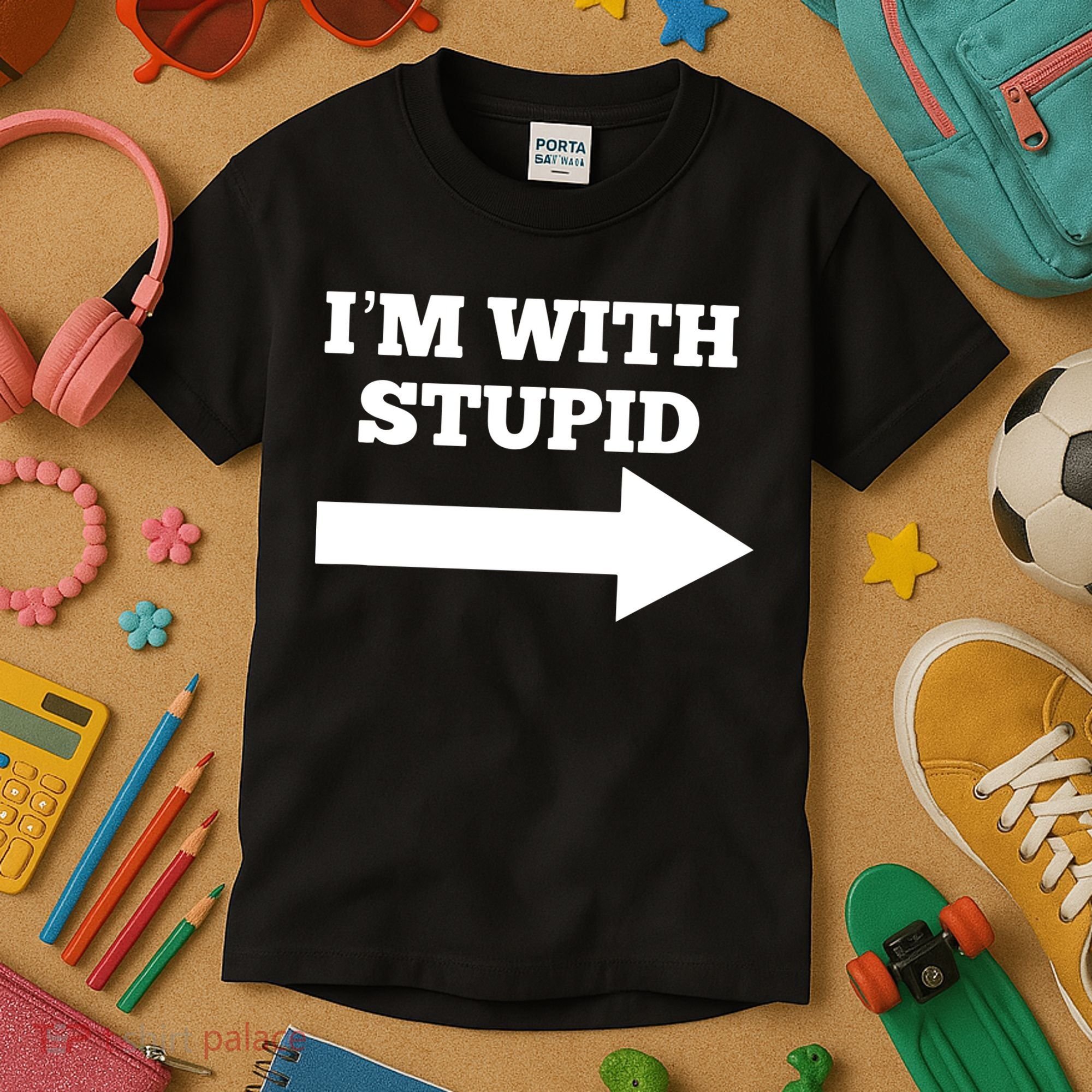 I'm With Stupid Arrow Pointing Right Funny I'm With Stupid Kids T-Shirt