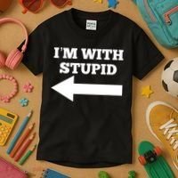 I'm With Stupid Arrow Pointing Left Funny I'm With Stupid Kids T-Shirt thumb 3