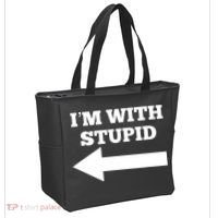 I'm With Stupid Arrow Pointing Left Funny I'm With Stupid Tote Bag thumb 2